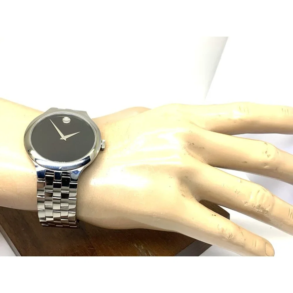 Movado Men's Watch 0607415 Veturi Swiss Quartz Black Dial Silver Steel 40mm